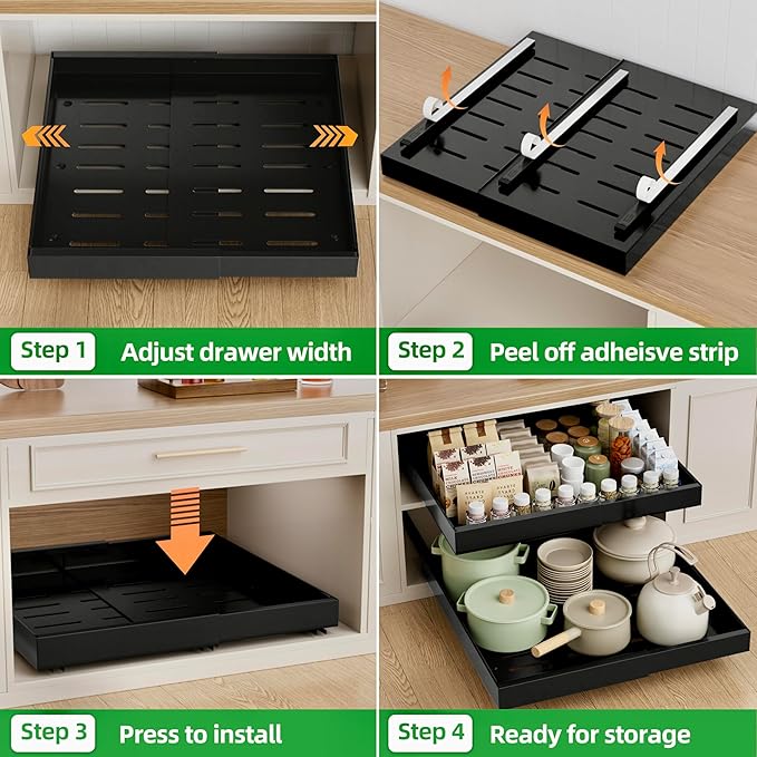 PAKETA 2 Pack Expandable Pull Out Cabinet Organizer,21" Deep | Pull Out Drawers for Cabinets with width from 12" to 20",Sliding Drawers for Cabinets with Upgrade 3 Slide Rails,hold 65 lbs - Image 6
