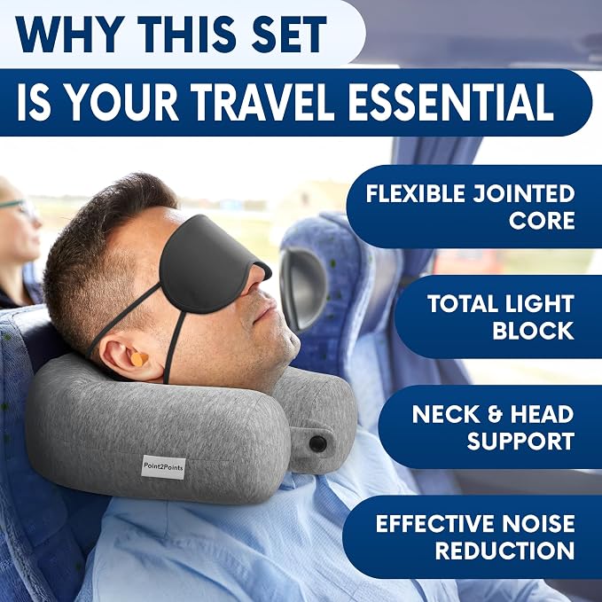 Memory Foam Neck Pillow Travel for Airplane, Twist & Bendable | Includes Eye Mask, Earplugs & Washable Cotton Cover, Adjustable Long-Flight Airplane Pillow for Neck, Chin & Lumbar Support - Image 6