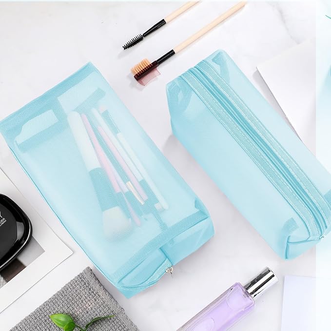 6 Pieces Mesh Makeup Bags Mesh Cosmetic Bag Portable Travel Organizing Zipper Pouch Toiletries Makeup Pouches for Home Office Travel Accessories - Image 4