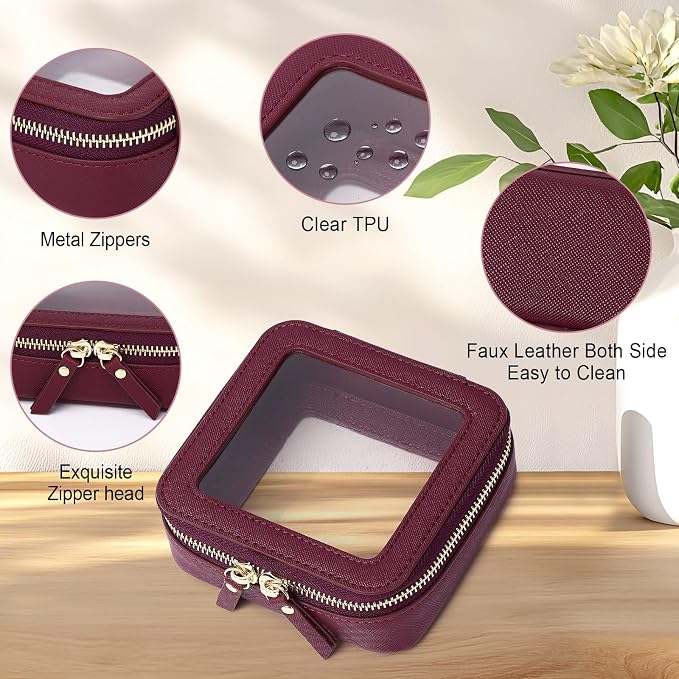 Pinkmik Clear Makeup Bag, (Burgundy, M+MINI) | 2PC,Waterproof, Travel Case for Cosmetics and Toiletries, Women's Purse Organizer, Clear Car Bag with Zipper - Image 5