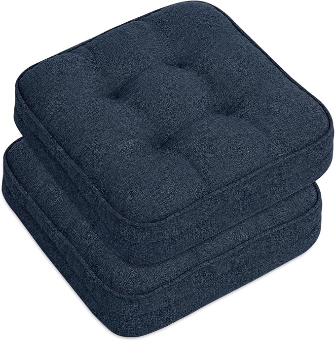 GOFORIT Memory Foam Cushion，Square Seat Cushions for Dining Chairs,Non-Slip Chair Pads with Removable Cover, 16'' x 16'', 2 Pack,Dark Blue by Unknown