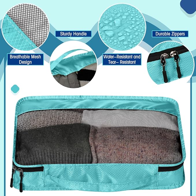 5 Pcs Packing Cubes for Suitcase Large Travel Cubes Carry on Luggage Organizer Bags for Clothes Accessories(S,Blue) - Image 3