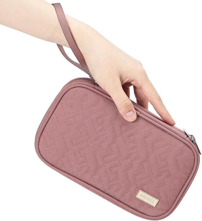 NISHEL Electronics Travel Organizer Cord Case, Charger Cable Tech Bag | Double-layer bag keeps chargers, cables, flash drive, and small tech essentials organized for trip, Medium, Rose-wood Pink - Image 3