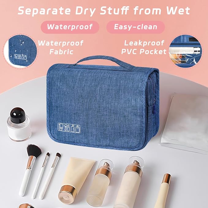 Toiletry Bag Travel Bag with Hanging Hook for Women Men,Navy Blue | Waterproof Small Capacity Hanging Multifunctional Makeup Bag for Toiletries, Portable Cosmetic Bag Travel Organizer - Image 4