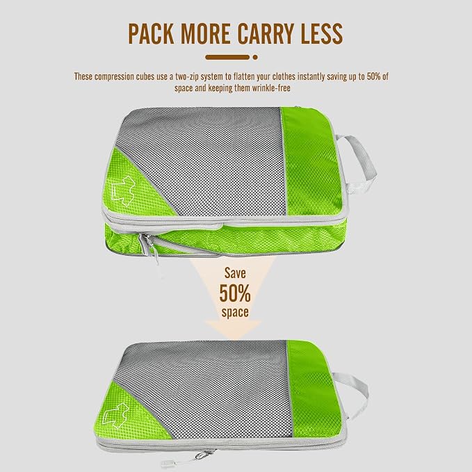 8 Set Compression Packing Cubes for Travel, Expandable Luggage Organizer with Shoe Bag & Laundry Bag - Lightweight Suitcase & Backpack Travel Essentials (Green) - Image 3