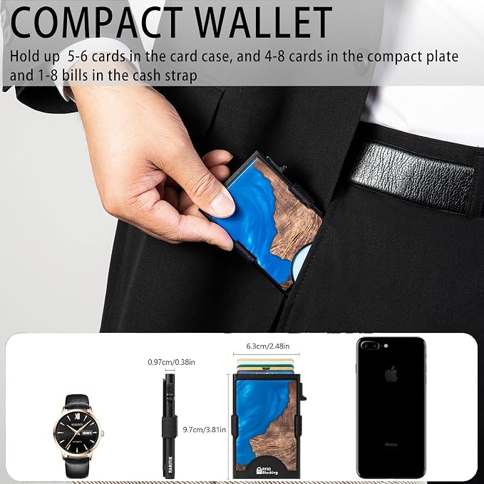Slim Card Holder Wallet for Men, Minimalist RFID Blocking Pop Up Wallet, Smart Metal Business Card Case Holds 12 Cards, Money Clip, Front Pocket Wallet, Gifts for Men - Image 6