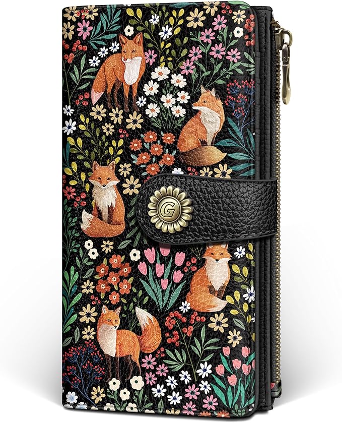 GIANCOMICS Cute Fox Womens Wallet RFID Blocking, Credit Card Holder Bifold | Billfold, Cute Cash Purse, Travel Zipper Coin Pocket, Compact Clutch, PU Leather, ID Window, 11 Card Slots, Ladies Gift Woman by Giancomics