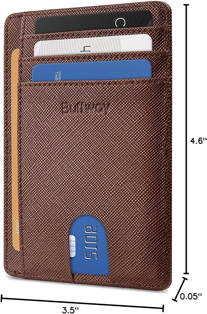 Buffway Slim Minimalist Front Pocket RFID Blocking Leather Wallets for Men and Women - Cross Coffee - Image 8