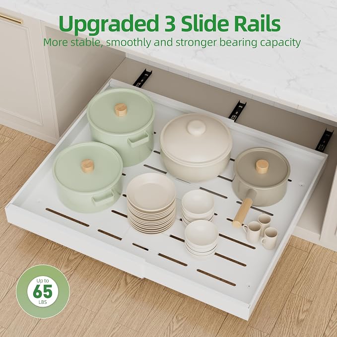 PAKETA 4 Pack Expandable Pull Out Cabinet Organizer,21" Deep | Pull Out Drawers for Cabinets with width from 15" to 26",Sliding Drawers for Cabinets with Upgrade 3 Slide Rails,hold 65 lbs - Image 7