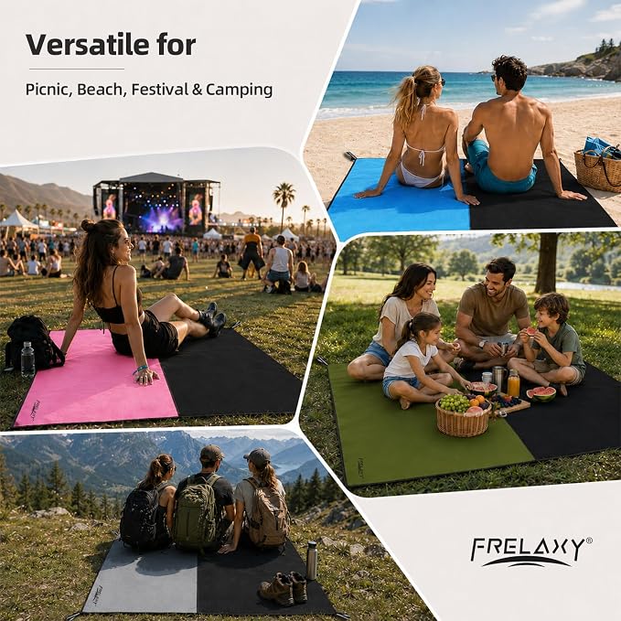 Frelaxy Pocket Picnic Blanket, Waterproof Blanket for Beach Festival | Lightweight compact design, Multi-use outdoor blanket, Waterproof & sandproof material, Easy to carry, Picnic, Camping - Image 7
