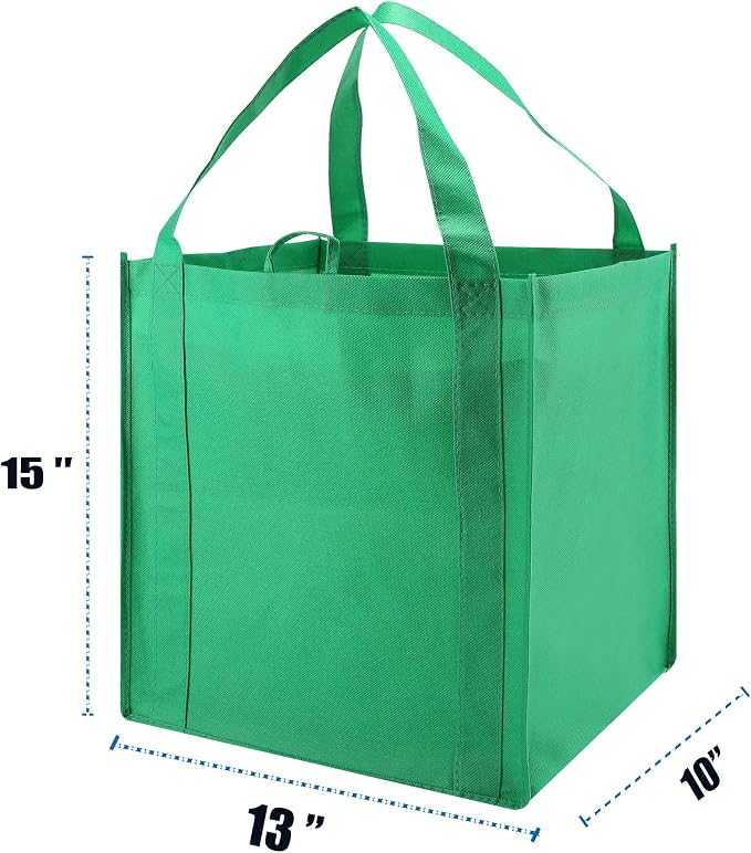 NERUB Set of 10 Reusable Grocery Bags Heavy Duty Shopping Bags Large Grocery Totes with Reinforced Bottom Super Sturdy Handles, Green - Image 5