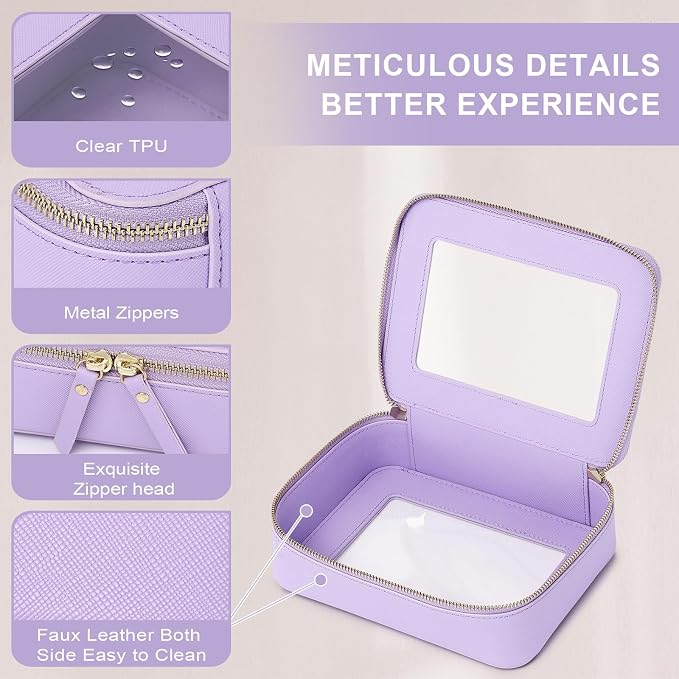 Pinkmik Clear Makeup Bag, (Purple, M) | Waterproof, Travel Cosmetics and Toiletries Case, Portable Makeup Organizer, Clear Car Bag with Zipper - Image 4
