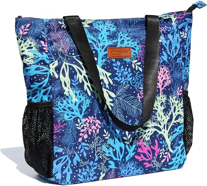 ESVAN Original Floral Water Resistant Large Tote Bag Shoulder Bag for Gym Beach Travel Daily Bags Upgraded by ESVAN