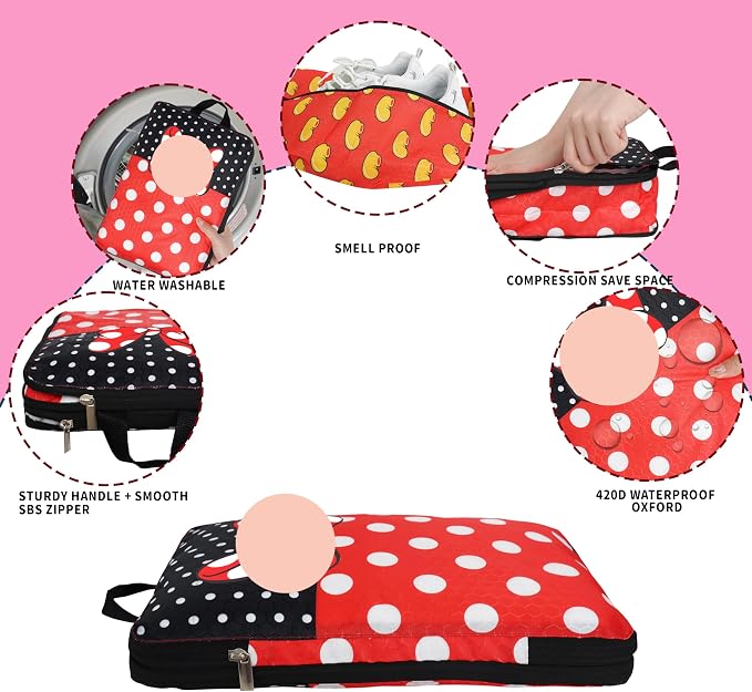 Compression Packing Cubes for Travel, 6 Set Red Dots Luggage Organizer, Lightweight Waterproof Expandable/Compression Bags Smell Proof Travel Packing Cubes for Suitcases - Image 4