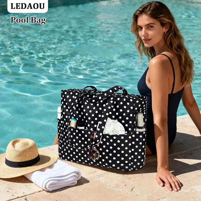 LEDAOU Large Beach Bag for Women, Waterproof Sandproof Tote Bag with Zipper | 36L Pool and Swim bag with Zipper, Wet/Dry pocket and 7 Pockets for Beach Days, Cruises, Vacations and Family travel - Image 3