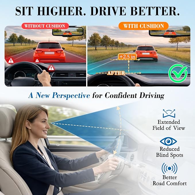 Lofty Aim Car Seat Cushion, Memory Foam Car Seat Cushions for Long Driving | Comfy Car Seat Pillow for Pain Relief, Driver Seat Cushion Adds Height, Butt Cushion for Car, Truck, Office Chair, Black - Image 4