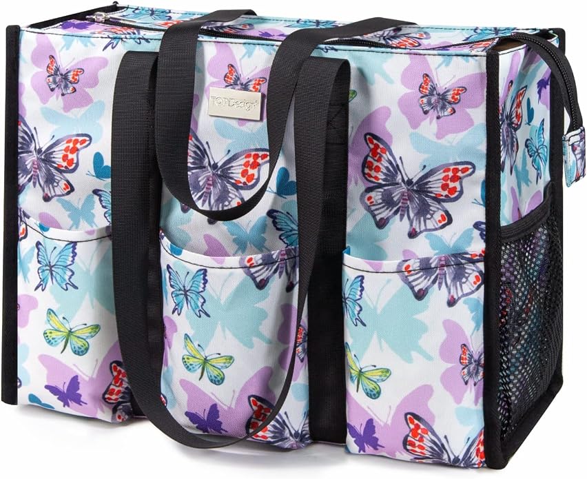 TOPDesign Utility Water Resistant Tote Bag with 13 Pockets, Top Zipper Closure & Thick Bottom Support, for Working Women by TOPDesign
