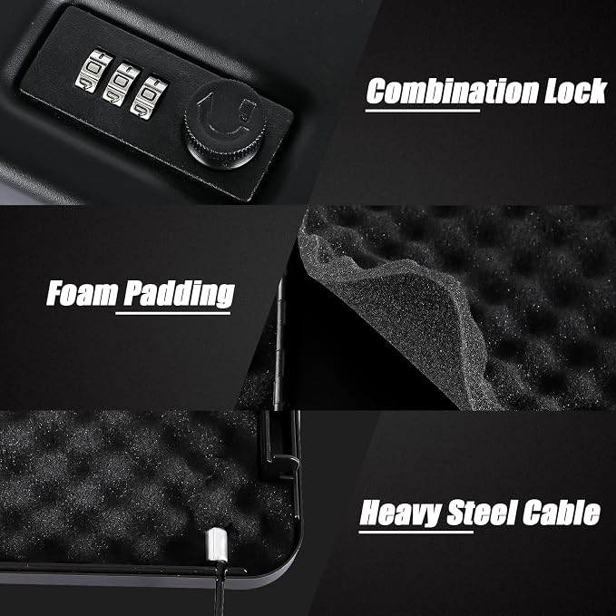 Portable Handgun Pistol Gun Safe Lock Box for Car, Travel & Home | Secures handgun storage, combination-lock access, steel build, 9.4" x 6.4" x 1.8", for car, home, travel, gun owners - Image 3