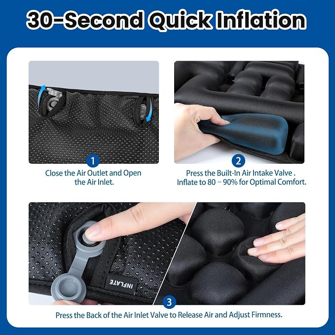 Inflatable Travel Seat Cushion for Airplane with Dual Fans,Ergonomic Design | 3-Speed Ventilated Travel Cushion Airplane Seat, Portable Airplane Seat Cushion for Long Flights, Office, Wheelchair - Image 8