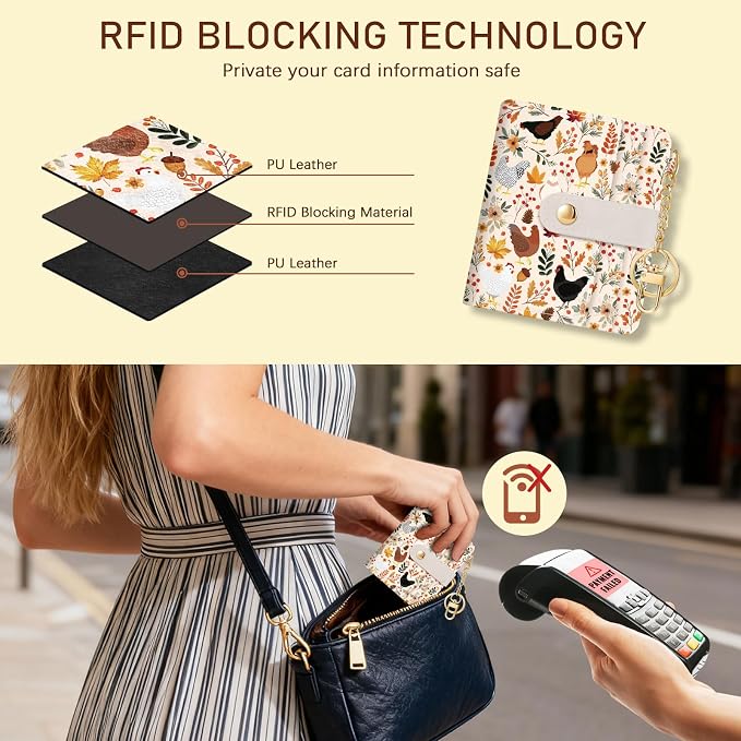 Jogjam Chicken Leaves Rfid Women Wallet, Small Slim Credit Card Holder | PU Leather Bifold Cash Zipper Coin Pocket ID Window, for Female Ladies Teen Girls Girly Gifts - Image 3