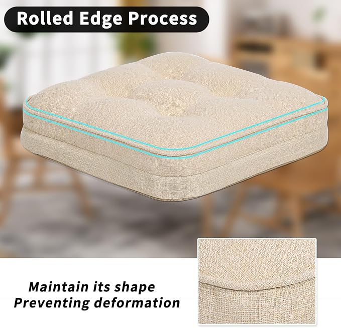 GOFORIT Tufted Shredded Memory Foam Chair Pads，Kitchen Chair Cushions for Dining Chairs,Non-Slip Seat Cushions with Removable Cover, 16'' x 16'', 6 Pack,Beige - Image 3
