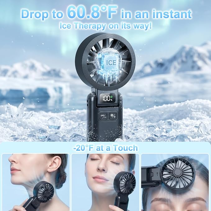 Pro Handheld Portable Fan Cooling 3-in-1 Hand, Desk, Neck & Fan | 5-Speed, Independent Switch, Digital Display, Foldable Personal Fan for Travel/Concerts/Sport Events/Gifts - Image 2