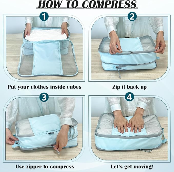 Compression Packing Cubes for Travel Suitcase Organizer Bags, Mesh Blue, L | Expandable Travel Cubes for Packing Luggage Organizer Bags Compression Bags for Travel Essentials - Image 6