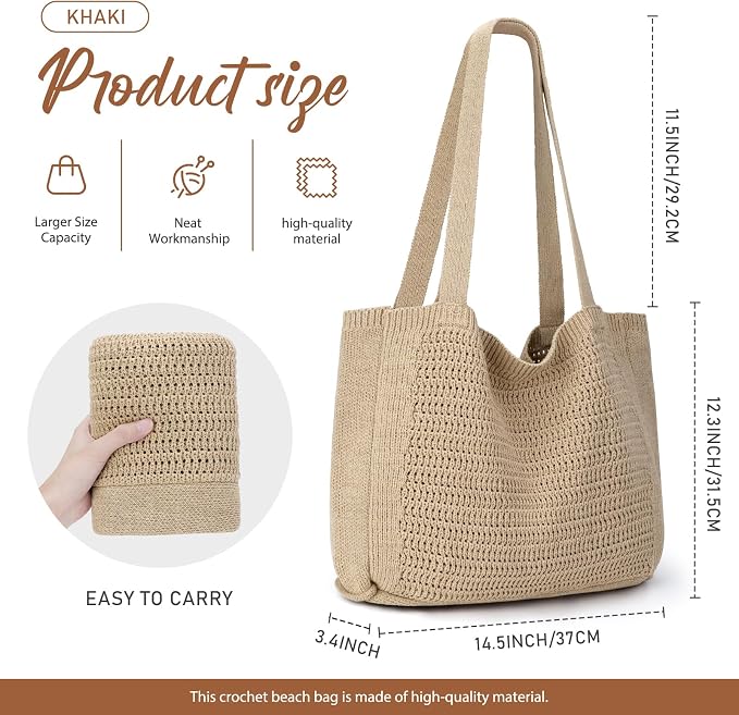 hatisan Crochet Bag for Women, Handmade Knit Beach Tote Bag Summer - Image 5