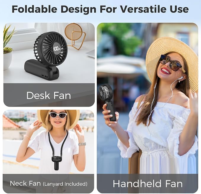 Handheld Fan Foldable, 5000mAh Rechargeable Hand Fans with Powerful Cooling, 4 Speeds, LED Display, Portable Fan for Travel,Concerts,Makeup,Lash,Outdoor Events,Gifts Women - Image 5