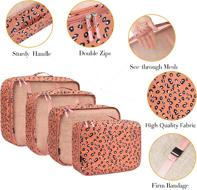 BAGAIL 8 Set Packing Cubes Luggage Packing Organizers for Travel Accessories-Pink Leopard - Image 3