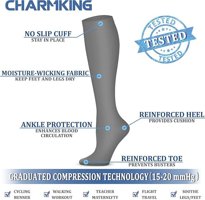 CHARMKING Compression Socks for Women & Men, 4 Pairs, Travel Nurse Athlete | Graduated 10-15mmHg compression, soft stretch fabric, boost blood circulation, relieve leg swelling, ideal for travel, nurses - Image 4