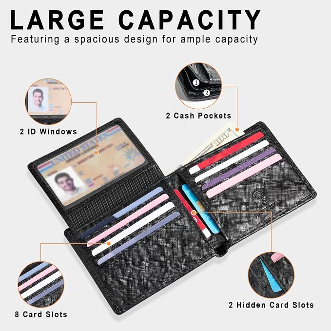Travelambo Genuine Leather Wallet for Men with Gift Box - Handmade Bifold Stylish - Mens Wallets Rfid Blocking with 2 ID Windows - Image 5