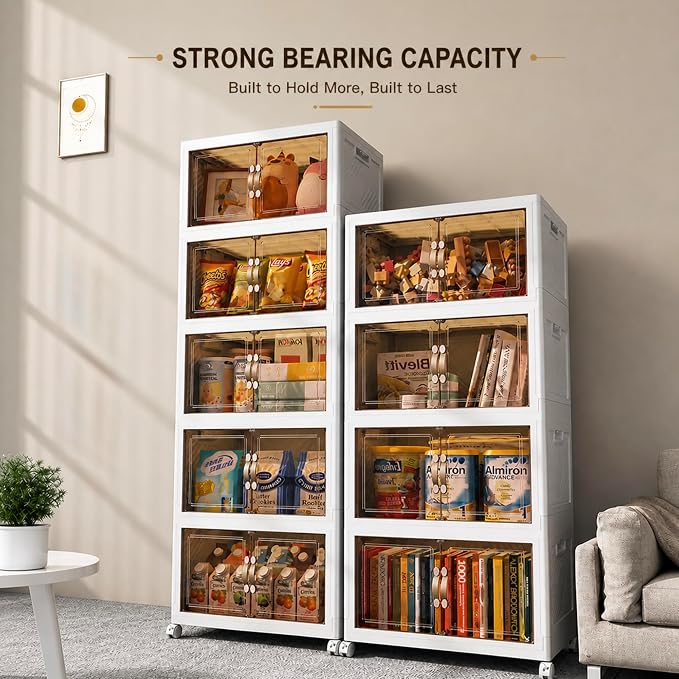 4 Tier Stackable Storage Bins with Lids, Total 199QT (4x49QT) Foldable Closet Organizer with Wheels, Collapsible Plastic Storage Boxes for Clothes, Toys, Kitchen, Office, and Dorm Room - Image 6