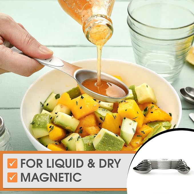 Spring Chef Stainless Steel 8 Magnetic Measuring Spoons for Kitchen, White | Dual Sided Metal Teaspoon & Tablespoon Measuring Spoons w/ Leveler for Dry & Liquid Ingredients, Nesting, Fits in Spice Jars - Image 7