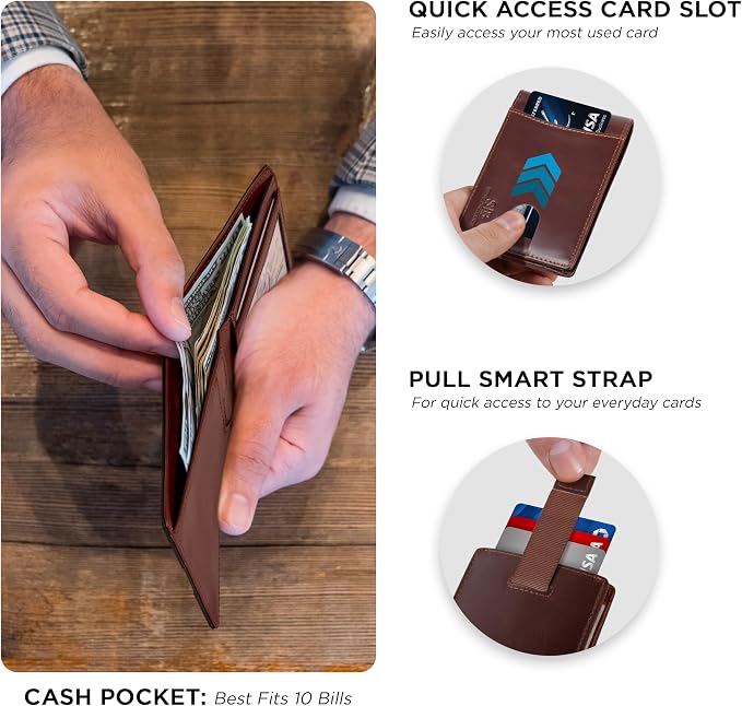 SERMAN BRANDS RFID Blocking Slim Bifold Genuine Leather Thin Minimalist Front Pocket Wallets for Men Billfold Wallet Men Gift - Image 4