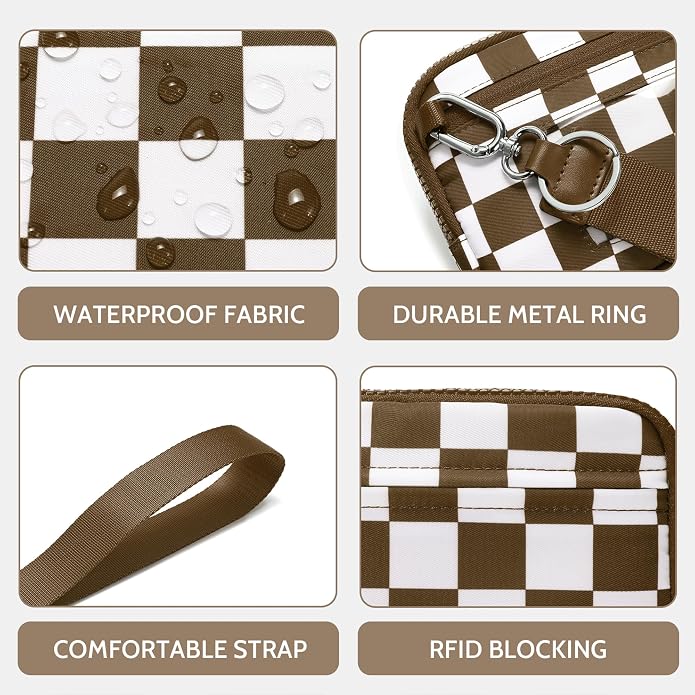 FODOKO Wristlet wallets for Women RFID crossbody bags with 4 Zippers | Checkered quilted nylon with credit card slots, cell phone organizer, and coin purse for travel and everyday carry - Image 3