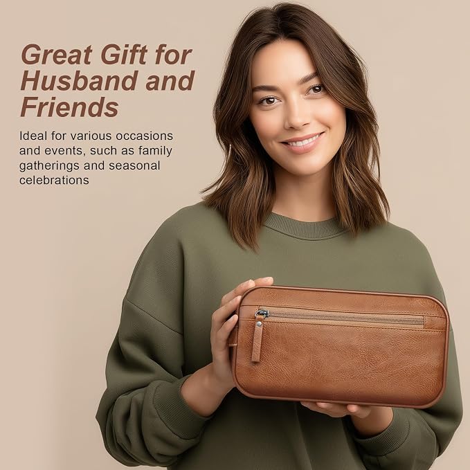 Travel Toiletry Bag for Men and Women, Travel Shaving Dopp Kit Water-resistant Bathroom Toiletries Organizer PU Leather Cosmetic Bags (Dark Brown) - Image 8