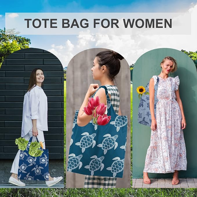 BeeGreen Sea Turtle Reusable Grocery Bags Large Tote Bag With Handles, Bulk Gift Foldable Shopping Bags for Women 6 Pack, Cute Cloth Bag, Heavy Duty, Washable For Beach, Holiday, Travel And Groceries​ - Image 4