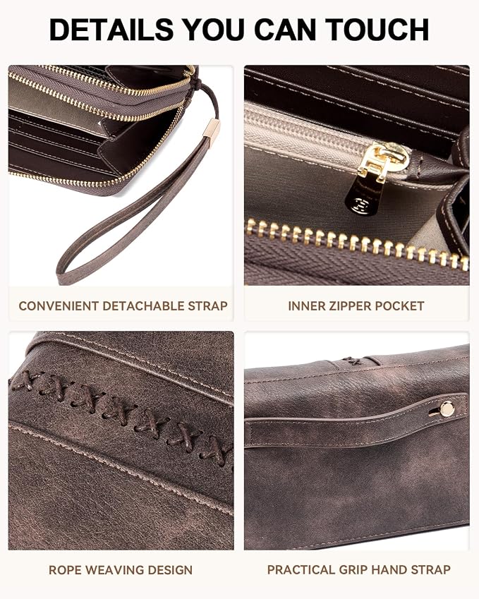 BOSTANTEN Wristlet Wallets for Women RFID Large Capacity Clutch Wallet | 24 Card Slots, 2 Zipper Pockets, Phone ＆ Card Holder, Zip Around, Hand Strap, Vegan Leather, Great Gifts - Image 4
