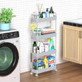 SOLEJAZZ Slim Rolling Storage Cart Skinny Bathroom Organizer, 4 Tier, Gray | Thin utility cart with wheels for bathroom, laundry room, bedside, kitchen, dorm, office, next to fridge, small narrow places by SOLEJAZZ