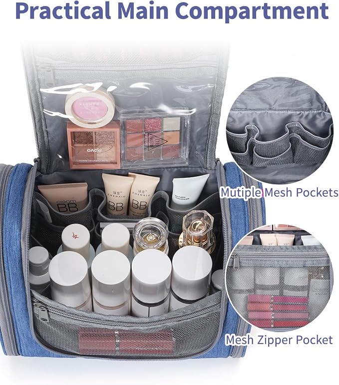 Narwey Hanging Toiletry Bag for Women Travel Makeup Bag Organizer Toiletries Bag Men for Cosmetics Essentials Accessories (Large, Navy Blue) - Image 3