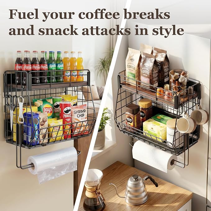 Magnetic Spice Rack for Fridge with Paper Towel Holder 2 Hook, Fruit Basket | Kitchen Storage and Organizer, Full‑Enclosed Magnetic Shelf 33 lbs for Laundry, Pantry, Coffee Bar and RV - Image 7