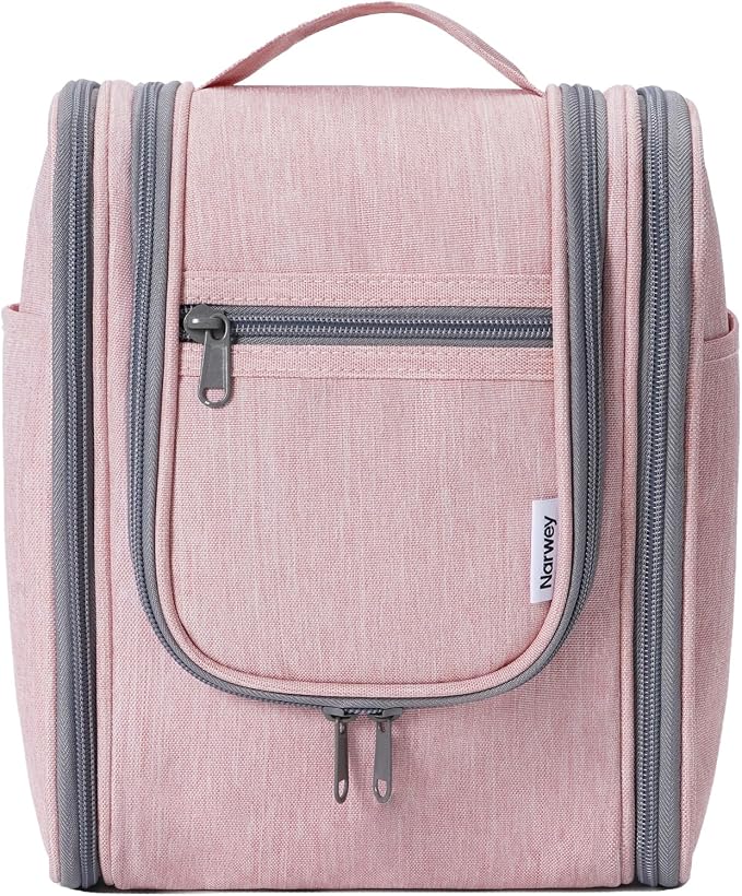 Narwey Small Hanging Toiletry Bag Women Travel Makeup Bag Organizer Toiletries Bag for Travel Size Essentials Accessories Cosmetics (Medium, Pink) by Narwey