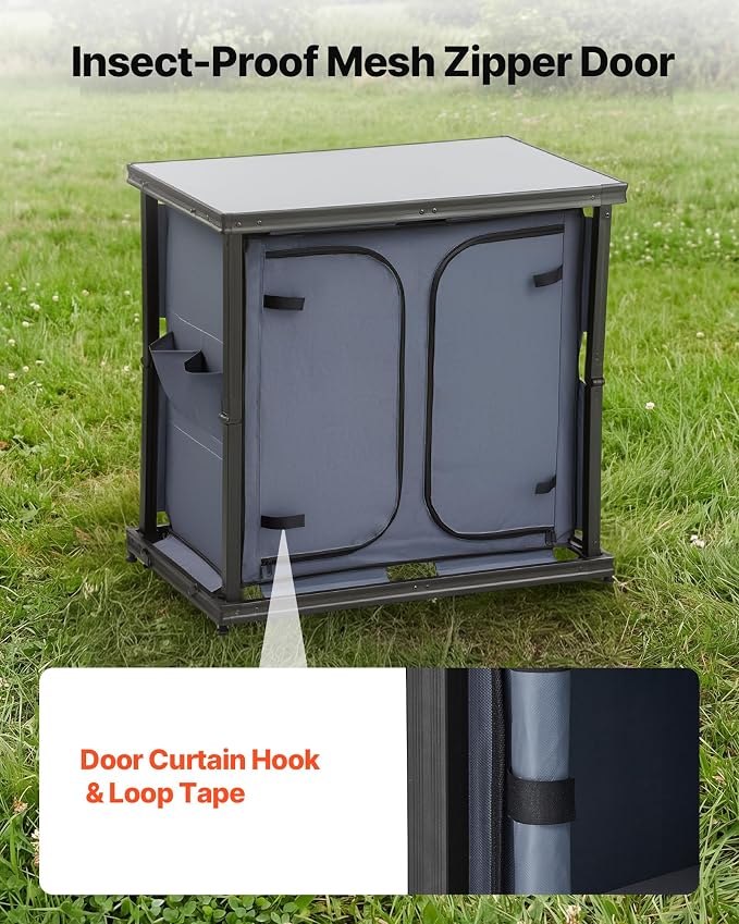 VEVOR Folding Camping Storage Cabinet, Outdoor Portable Aluminum Lightweight Table, Quick Set-up Compact Kitchen Cook Station, with 6 Shelves and Carry Bag, for Picnic, BBQ, Camping, RV Traveling - Image 6