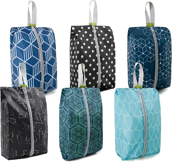 BeeGreen Shoe Organizer Shoe Bags For Travel with Zipper Closure, Shoe Storage Organizer with Handle Travel Bags, Green Blue Lightblue-Geometry, Large, Green Blue Lightblue-geometry by BeeGreen