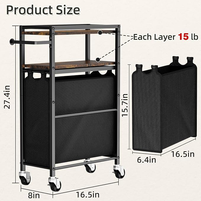 Toilet Paper Holder with Storage Bag & Wheels - Freestanding Bathroom Organizer Holds 9 Rolls for Small Spaces, Essentials Storage Beside Toilet-Brown - Image 2