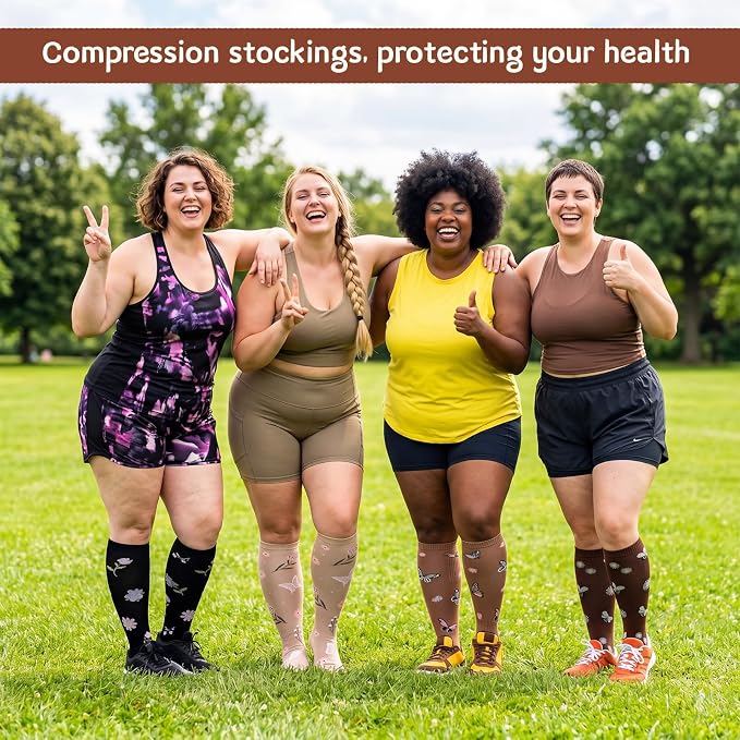 4/6 Pairs Compression Socks for Women 20-30mmHg Knee High Socks | Breathable Comfort Support Socks, Thick Cotton Fabric, Striped Ribbed Design, Fatigue Relief, For Nurses Flying Pregnancy - Image 7