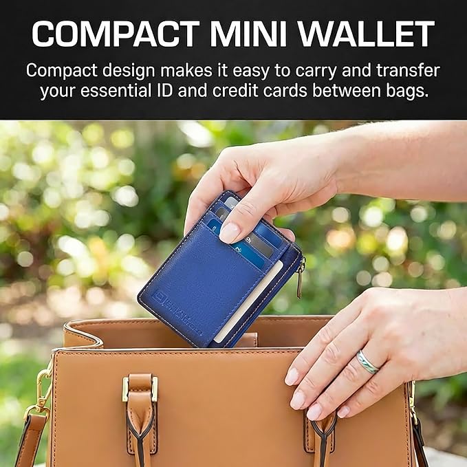 ID STRONGHOLD RFID Front Pocket Wallet Mini Minimalist Wallet Slim Wallet Genuine Leather with Zipper , Royal Blue , Small - Image 6