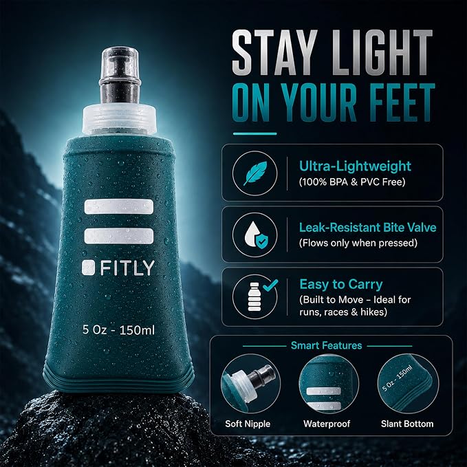 FITLY Soft Flask - Shrink As You Drink Soft Water Bottle for Hydration Pack - Folding Water Bottle Ideal for Running, Hiking, Cycling, Climbing & Rigorous Activity - Image 3