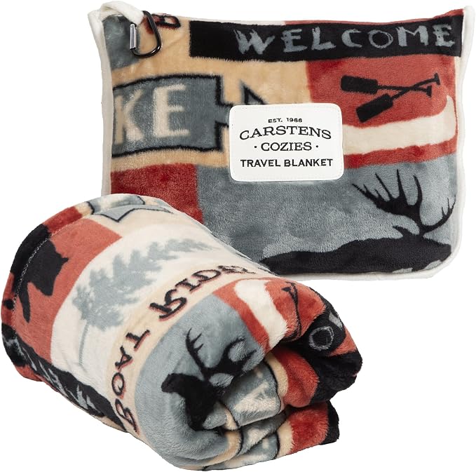 Carstens, Inc. Travel Blanket, Premium Compact 2-in-1 Airplane Blanket/Pillow, Lake House by Carstens